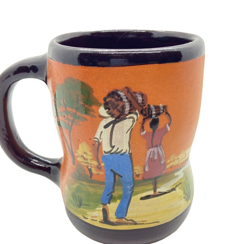 Coffee Mug Vintage Multicolor Farm Worker Harvest Scene Decorative 4.5" x 3"